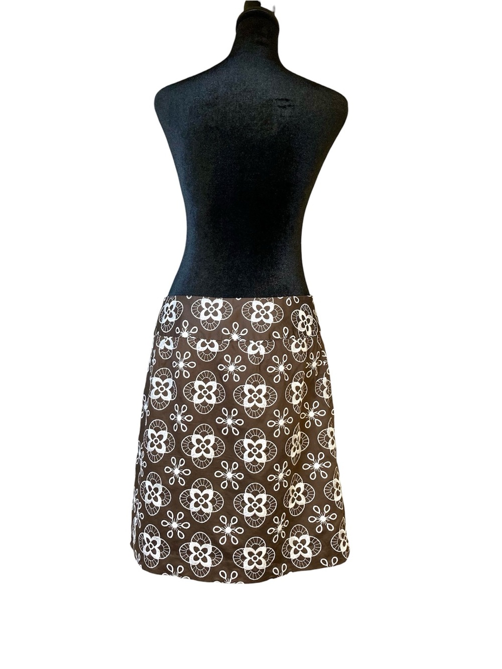 LOFT Brown A-Line Skirt with White Floral Print Size 4 - Picture 3 of 8